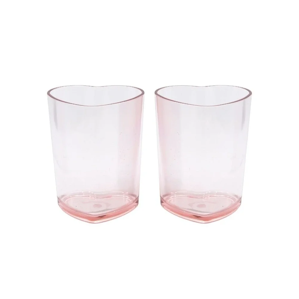 set of 2 Gift pack plastic pink heart juice cups tumblers